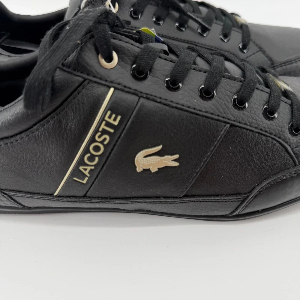 Lacoste Sneakers Mens 11.5 Black Chaymon 0721 3 CMA Leather Low Top Gold Logo